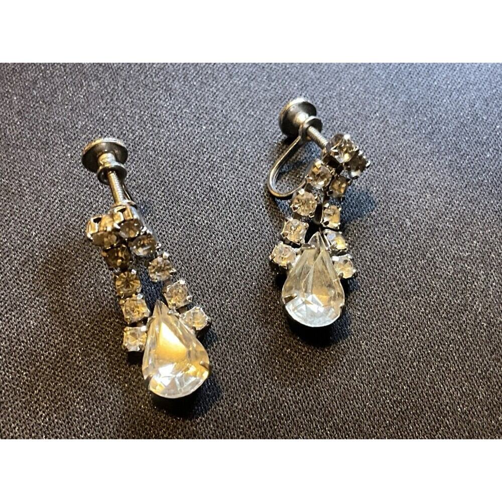 Vintage Crystal Dangle Earrings Screw Backs